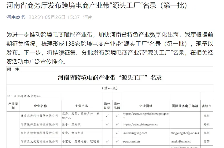 “河南天曼服飾有限公司”成功入選跨境電商產(chǎn)業(yè)帶“源頭工廠”名錄